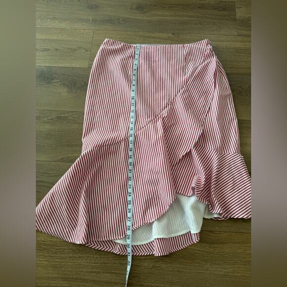 WAYF Naples Ruffled Red And White Striped Faux-Wrap Skirt Size XL - Picture 8 of 10